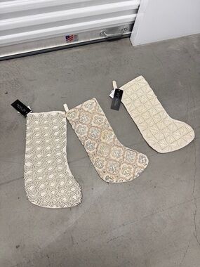 Set of 3 Neutral Patterned Christmas Stockings